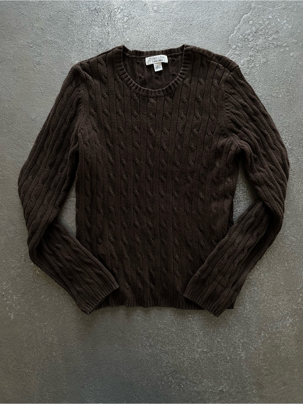 Vintage St. John's Bay Dark Chocolate Brown Cable Crewneck Sweater Cotton Blend